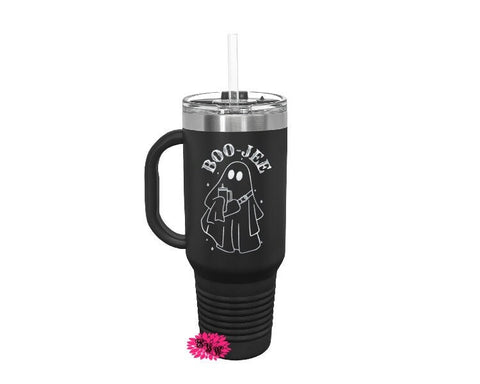 Personalized 40oz Tumbler, Engraved Stainless Steel 40oz Tumbler With Straw, 40oz Coffee Mug With Handle, Boo Jee Ghost Coffee Cup