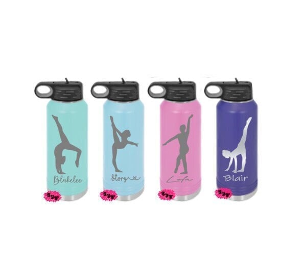 Engraved Water Bottle, Etched Water Bottle With Straw, Personalized Gymnastic Stainless Steel Water Bottle, 4 SIZES, Gymnastics Water Bottle