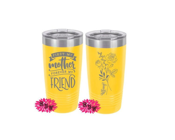 Engraved Tumbler, Personalized Birth Month Flower Cup, Etched Tumbler, Etched Coffee Tumbler With Sliding Lid Option, Lots Of Colors