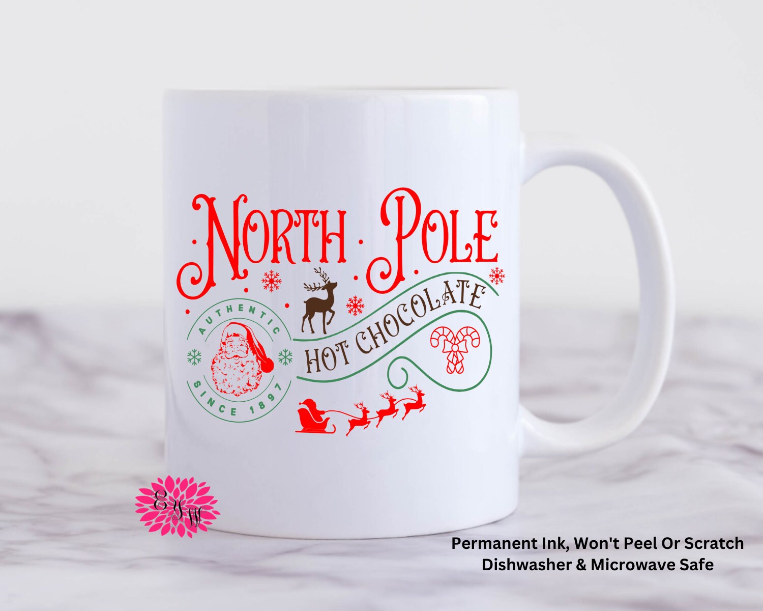 North Pole Christmas Coffee Mug, Christmas Mug, 11oz Ceramic Coffee Mug With Handle, Permanent Ink, Dishwasher Safe, Microwave Safe