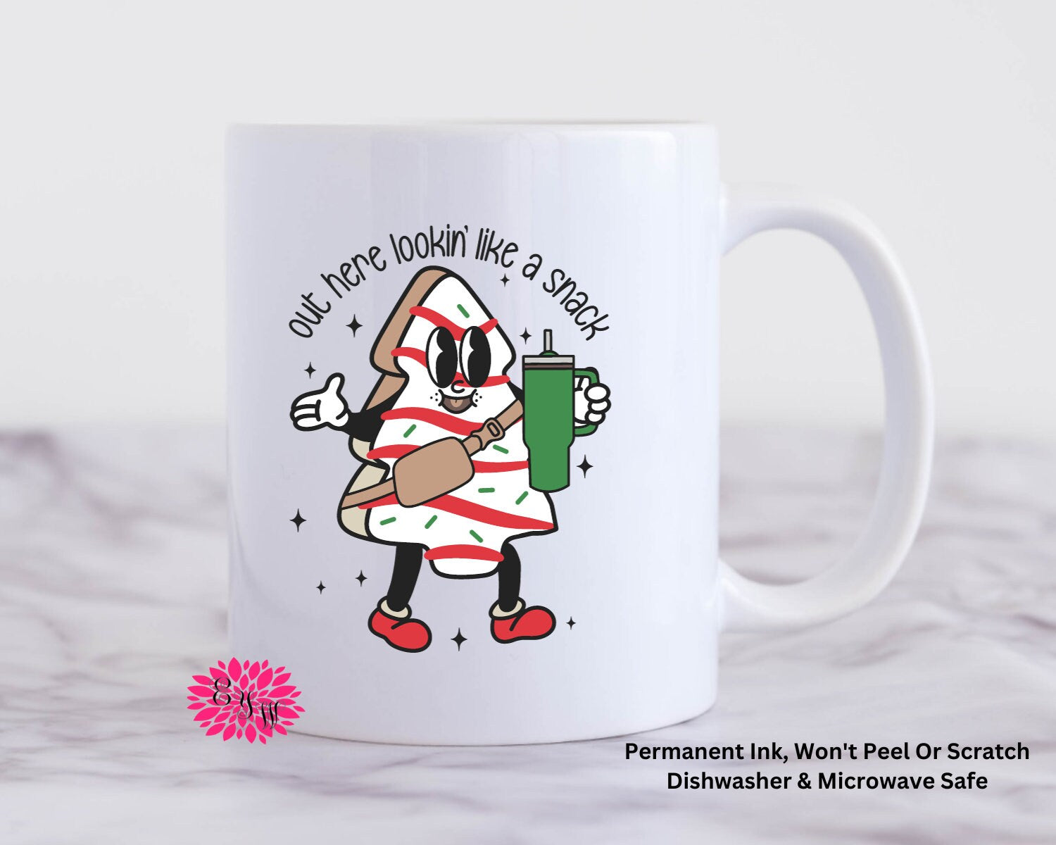 Out Here Looking Like A Snack Coffee Mug, Christmas Mug, 11oz Ceramic Coffee Mug With Handle, Permanent Ink, Dishwasher Safe, Microwave Safe