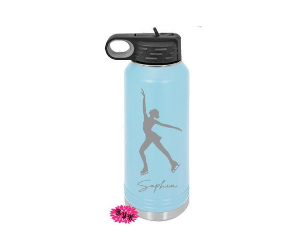 Engraved Water Bottle, Personalized Etched Water Bottle With Straw, Stainless Steel Bottle, Ice Skating Stainless Steel Sport Bottle