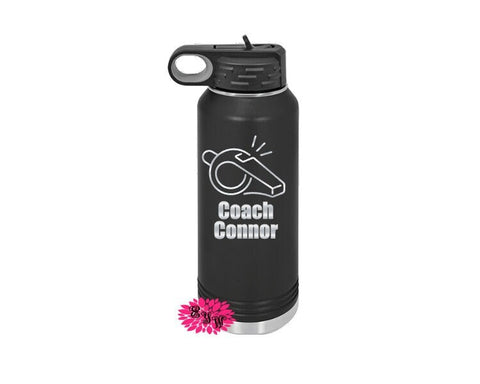 Engraved Water Bottle, Etched Coach Water Bottle With Straw, 4 SIZES Coaches Bottle, Stainless Steel Water Bottle, Custom Sport Bottle