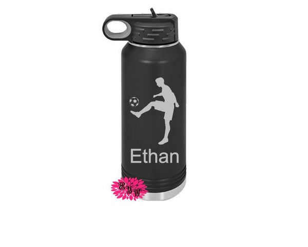 Engraved Water Bottle, Etched Soccer Water Bottle With Straw, 4 SIZES, Soccer Bottle, Stainless Steel Water Bottle, Custom Sports Bottle