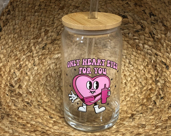 Valentine's Day Glass, Only Heart Eyes For You 16oz. Pint Glass Lid & Straw, Valentines Beer Can Glass, Beer Glass Can, Beer Glass, Beer Can