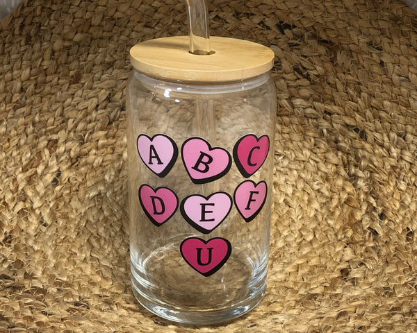 Valentine's Day Glass, ABCDEFU 16oz. Pint Glass Lid & Straw, Valentines Beer Can Glass, Beer Glass Can, Beer Glass, Beer Can