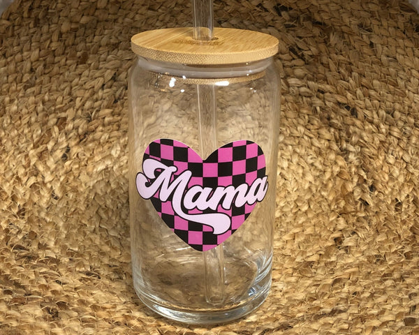 Mother's Day Glass, Mama Retro 16oz. Pint Glass Lid & Straw, Valentines Beer Can Glass, Beer Glass Can, Beer Glass, Beer Can