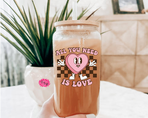 Valentine's Day Glass, All You Need Is Love 16oz. Pint Glass Lid & Straw, Valentines Beer Can Glass, Beer Glass Can, Beer Glass, Beer Can