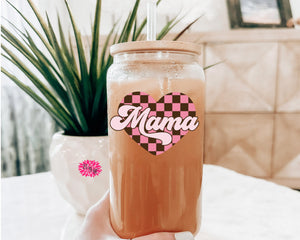 Mother's Day Glass, Mama Retro 16oz. Pint Glass Lid & Straw, Valentines Beer Can Glass, Beer Glass Can, Beer Glass, Beer Can