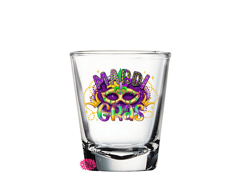 Mardi Gras Shot Glass, Fat Tuesday Shot Glass, Mardi Gras Shot Glass, 2oz Round Shot Glass