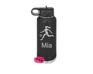 Engraved Water Bottle, Etched Girls Soccer Water Bottle With Straw, 4 SIZES Soccer Bottle, Stainless Steel Water Bottle, Custom Sport Bottle