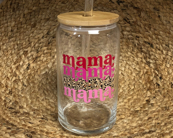 Mother's Day Glass, Mama Cheetah 16oz. Pint Glass Lid & Straw, Valentines Beer Can Glass, Beer Glass Can, Beer Glass, Beer Can