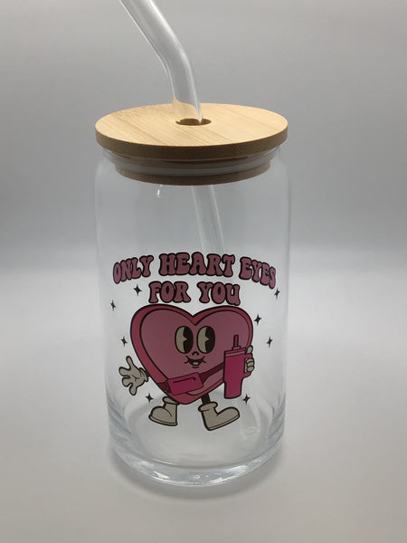 Valentine's Day Glass, Only Heart Eyes For You 16oz. Pint Glass Lid & Straw, Valentines Beer Can Glass, Beer Glass Can, Beer Glass, Beer Can