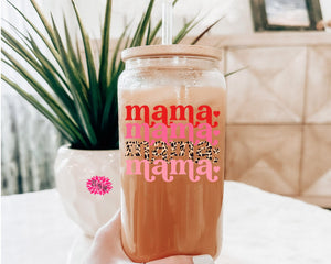 Mother's Day Glass, Mama Cheetah 16oz. Pint Glass Lid & Straw, Valentines Beer Can Glass, Beer Glass Can, Beer Glass, Beer Can