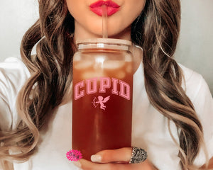 Valentine's Day Glass, Cupid 16oz. Pint Glass Lid & Straw, Valentines Beer Can Glass, Beer Glass Can, Beer Glass, Beer Can