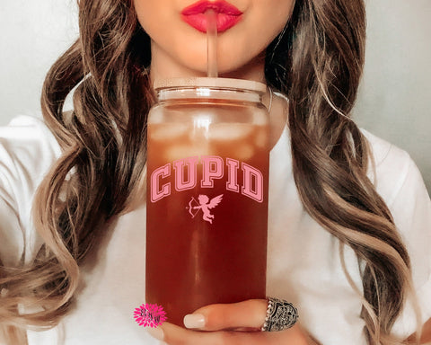 Valentine's Day Glass, Cupid 16oz. Pint Glass Lid & Straw, Valentines Beer Can Glass, Beer Glass Can, Beer Glass, Beer Can