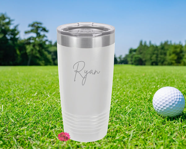 Engraved Tumbler, Etched Tumbler, 20 oz. White Golf Insulated Tumbler w/Clear Slider Lid, White  Tumbler